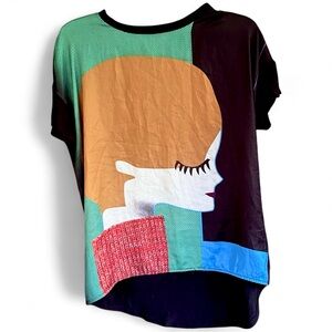 SABRA Graphic Tee Shirt Mod Pop Art Relaxed Statement Casual Short Sleeve | Sz M